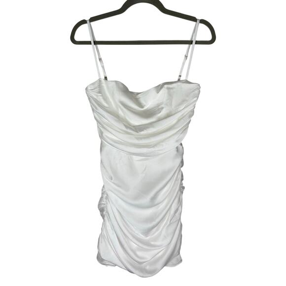 Nookie Cooper Mini Dress Ruched Ruffle Garden Party Cocktail Bridal White Size M - Picture 4 of 13